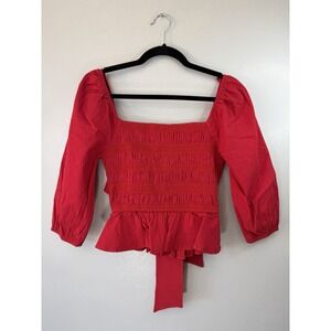 NWT Francesca's Red Balloon Sleeve Open Back Cropped Top Size S